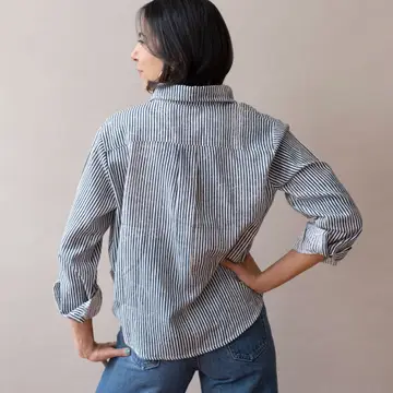 Pali Striped Button-Up Top - Navy