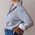 Pali Striped Button-Up Top - Navy