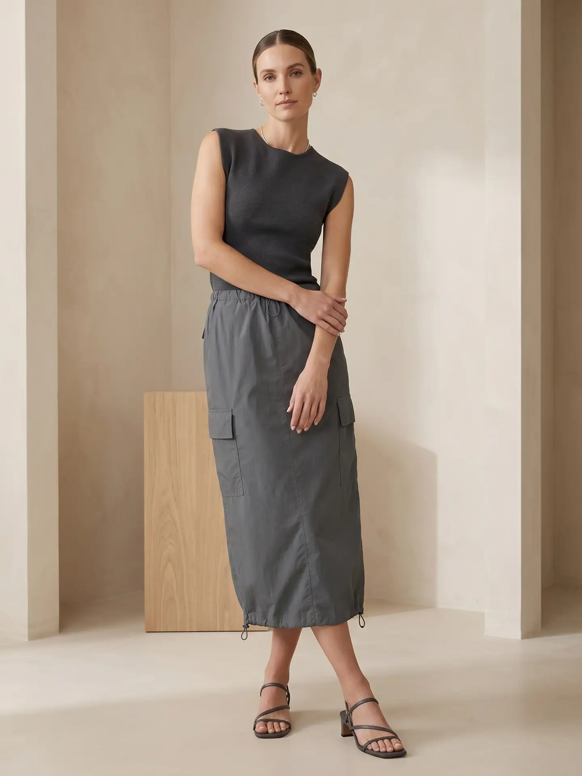 Parachute Cargo Midi Skirt
